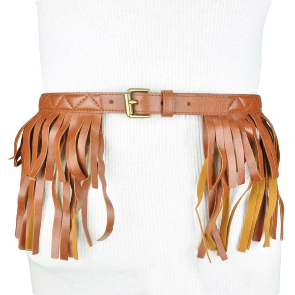 BCBG Brown Faux Leather Fringe Belt - Picture 2 of 2